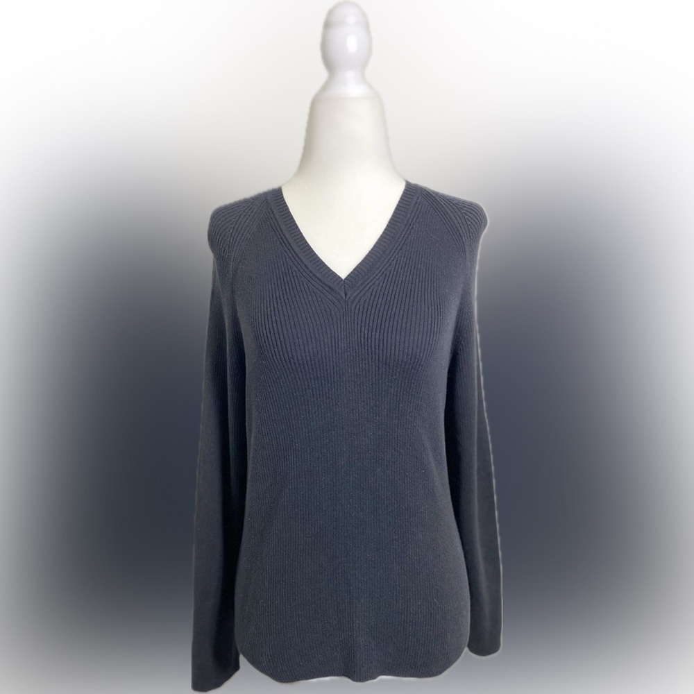 Large JEANNE PIERRE Black Cotton Long Sleeve Ribbed Sweater